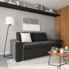 Sofá 3 Lugares Retrátil e Reclinável Arles Suede Cinza