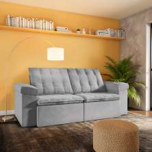 Sofá 3 Lugares Retrátil e Reclinável Búzios Veludo Cinza 230 cm