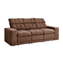 Sofá 3 Lugares Retrátil e Reclinável Baden Suede Marrom 230 cm