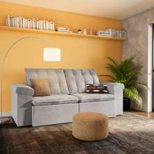 Sofá 3 Lugares Retrátil e Reclinável Bonito Veludo Cinza 250 cm