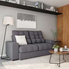 Sofá 3 Lugares Retrátil e Reclinável Bordéus Suede Grafite