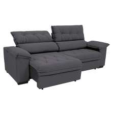 Sofá 3 Lugares Retrátil e Reclinável Piemont Suede Cinza 200 cm