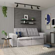 Sofá 3 Lugares Retrátil e Reclinável Resende Veludo Cinza 250 cm