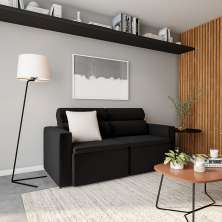 Sofá 3 Lugares Retrátil e Reclinavél Rostock Suede Preto 180 cm