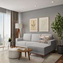 Sofá 3 Lugares Romang com Chaise Direito Veludo Cinza