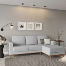 Sofá 3 Lugares Solor com Chaise Direito Veludo Cinza