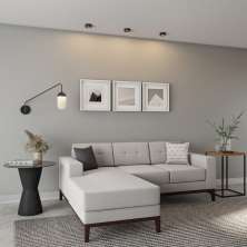 Sofá 3 Lugares Surprised com Chaise Esquerdo Pés e Base em Madeira Linho Cotton Cru