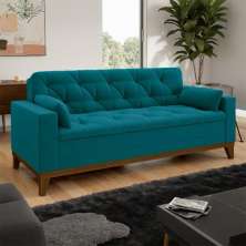 Sofá 3 Lugares Zeva Suede Azul Turquesa
