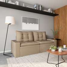 Sofá 3 Lugares com Baú Retrátil e Reclinável Inácio Suede Bege