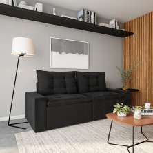 Sofá 3 Lugares com Baú Retrátil e Reclinável Irineu Suede Preto