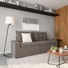 Sofá 3 Lugares com Baú Retrátil e Reclinável Irino Suede Cinza
