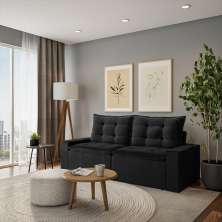 Sofá 3 Lugares com Baú Retrátil e Reclinável Isaías Suede Preto