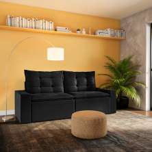 Sofá 3 Lugares com Baú Retrátil e Reclinável Isaac Suede Preto