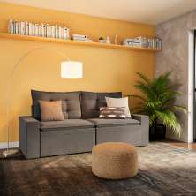 Sofá 3 Lugares com Baú Retrátil e Reclinável Zeca Suede Cinza