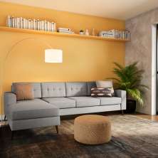 Sofá 4 Lugares Alive com Chaise Esquerdo Pé Palito Linho Cotton Cinza