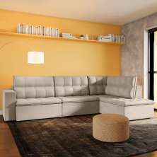 Sofá 4 Lugares Athens com Chaise Direito Veludo Marfim