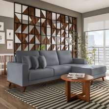 Sofá 4 Lugares Bali com Chaise Direito Veludo Cinza