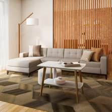Sofá 4 Lugares Calmness com Chaise Esquerdo Pés e Base em Madeira Linho Cotton Cru