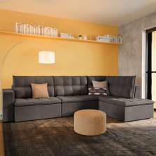 Sofá 4 Lugares Conyers com Chaise Direito Veludo Cinza