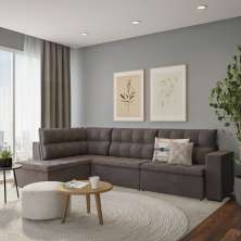 Sofá 4 Lugares Decatur com Chaise Direito Veludo Cinza