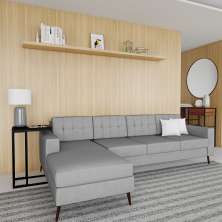 Sofá 4 Lugares Happpy com Chaise Esquerdo Pé Palito Linho Cotton Cinza