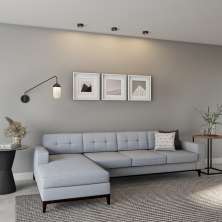 Sofá 4 Lugares Happy com Chaise Esquerdo Pés e Base em Madeira Linho Cotton Cinza
