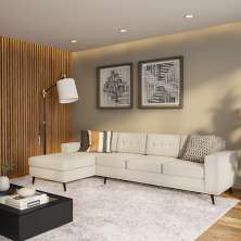 Sofá 4 Lugares Joy com Chaise Esquerdo Pé Palito Linho Cotton Cru