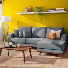 Sofá 4 Lugares Kore com Chaise Direito Veludo Cinza