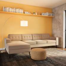 Sofá 4 Lugares Laplace com Chaise Esquerdo Pé Palito Linho Cotton Bege