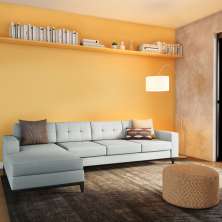 Sofá 4 Lugares Leave com Chaise Esquerdo Pés e Base em Madeira Linho Cotton Cinza