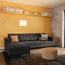Sofá 4 Lugares Life com Chaise Esquerdo Pés e Base em Madeira Linho Cotton Grafite
