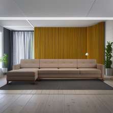 Sofá 4 Lugares Lily com Chaise Esquerdo Pés e Base em Madeira Linho Cotton Bege
