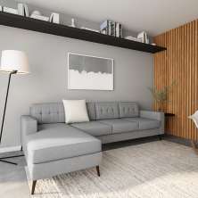 Sofá 4 Lugares Live com Chaise Esquerdo Pé Palito Linho Cotton Cinza