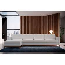 Sofá 4 Lugares Living com Chaise Esquerdo Pés e Base em Madeira Linho Cotton Cru