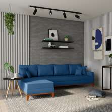 Sofá 4 Lugares Pasco Com Chaise Esquerdo Linho Azul Marinho