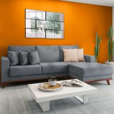 Sofá 4 Lugares Praya com Chaise Direito Veludo Cinza