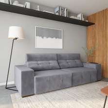 Sofá 4 Lugares Retrátil e Reclinável Marzio Suede Cinza