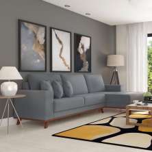 Sofá 4 Lugares Sape com Chaise Direito Veludo Cinza