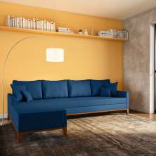 Sofá 4 Lugares Tarma Com Chaise Esquerdo Linho Azul Marinho