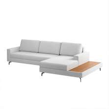 Sofá 6 Lugares Loft com Chaise Direito e Deck de Apoio Linho Cinza Claro 292 cm