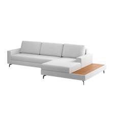 Sofá 6 Lugares Loft com Chaise Direito e Deck de Apoio Linho Cinza Claro 322 cm