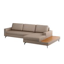 Sofá 6 Lugares Loft com Chaise Direito e Deck de Apoio Linho Cinza Escuro 292 cm