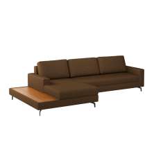 Sofá 6 Lugares Loft com Chaise Esquerdo e Deck de Apoio Linho Marrom 322 cm
