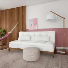 Sofá-Cama 3 Lugares Casal Aaliyah com Pés de Madeira Branco