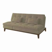 Sofá-Cama 3 Lugares Casal Amanda com Pés de Madeira Suede Bege