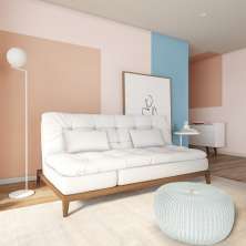 Sofá-Cama 3 Lugares Casal Angeline com Pés de Madeira Branco