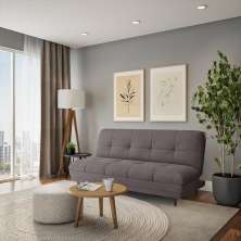 Sofá-Cama 3 Lugares Casal Anselmo Suede Cinza