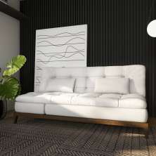 Sofá-Cama 3 Lugares Casal Antonella com Pés de Madeira Branco