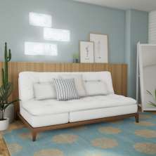 Sofá-Cama 3 Lugares Casal Arabella com Pés de Madeira Branco