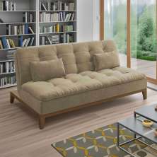 Sofá-Cama 3 Lugares Casal Beth Base e Pés de Madeira Suede Bege